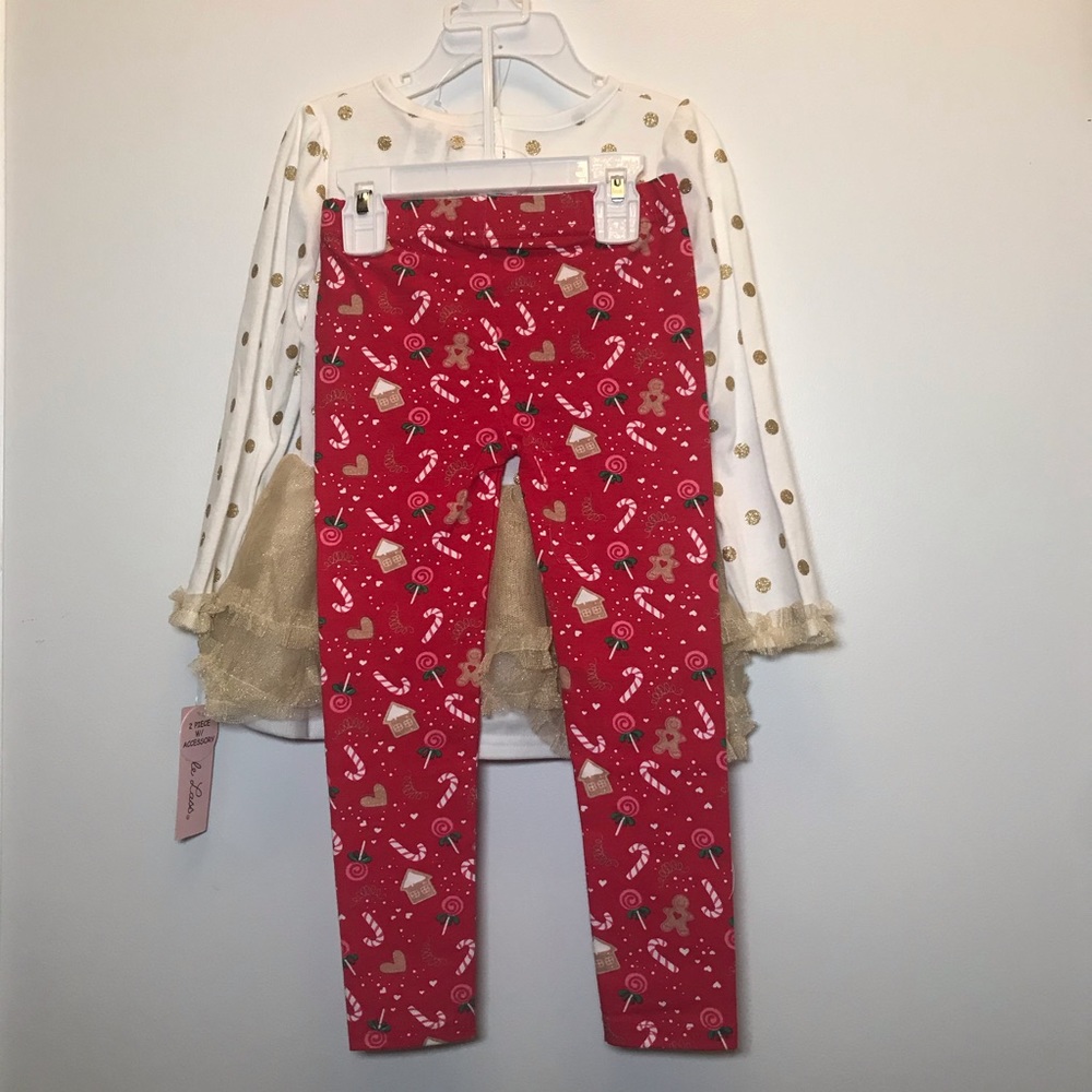 Little Lass Toddler Gold n Red Christmas outfit-4T - Picture 6 of 8